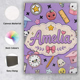 Personalised Name Cute Kawaii School Custom Premium Decorative Design Modern Room Accent Canvas Wall Art Print Decor Picture Ready to Hang