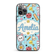 Cute Kawaii School Supplies Cat Printed Design Custom Name Protective Phone Case Mobile Cover Durable Everyday Smartphone Shock Resistant