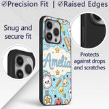 Cute Kawaii School Supplies Cat Printed Design Custom Name Protective Phone Case Mobile Cover Durable Everyday Smartphone Shock Resistant