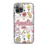 Cute Kawaii School Supplies Cat Printed Design Custom Name Protective Phone Case Mobile Cover Durable Everyday Smartphone Shock Resistant