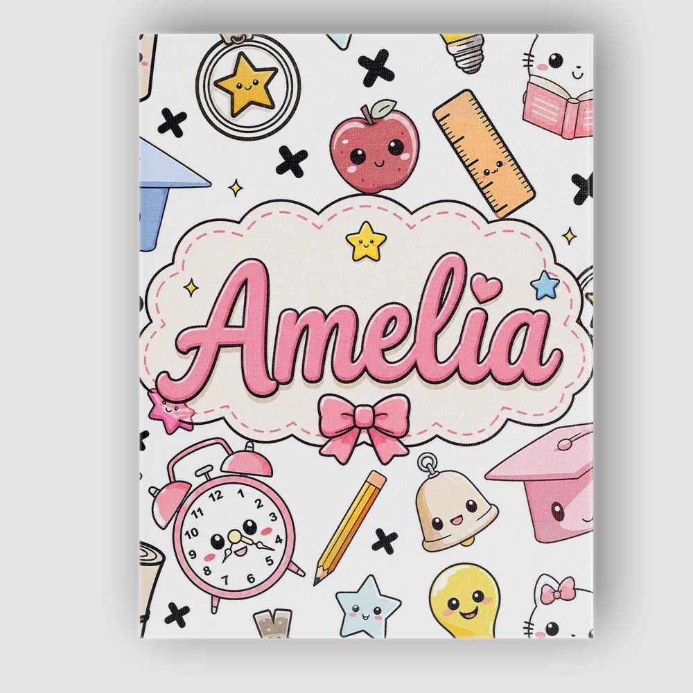 Personalised Name Cute Kawaii School Custom Premium Decorative Design Modern Room Accent Canvas Wall Art Print Decor Picture Ready to Hang