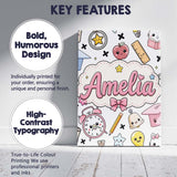 Personalised Name Cute Kawaii School Custom Premium Decorative Design Modern Room Accent Canvas Wall Art Print Decor Picture Ready to Hang