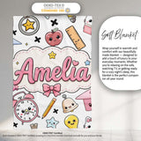 Cute Kawaii School Supplies Cat Books Grey Background Seamless  Personalised Custom Name Super Soft Fleece Blanket Bed Sofa Throw