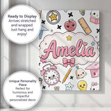 Personalised Name Cute Kawaii School Custom Premium Decorative Design Modern Room Accent Canvas Wall Art Print Decor Picture Ready to Hang