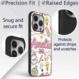 Cute Kawaii School Supplies Cat Printed Design Custom Name Protective Phone Case Mobile Cover Durable Everyday Smartphone Shock Resistant