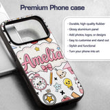 Cute Kawaii School Supplies Cat Printed Design Custom Name Protective Phone Case Mobile Cover Durable Everyday Smartphone Shock Resistant