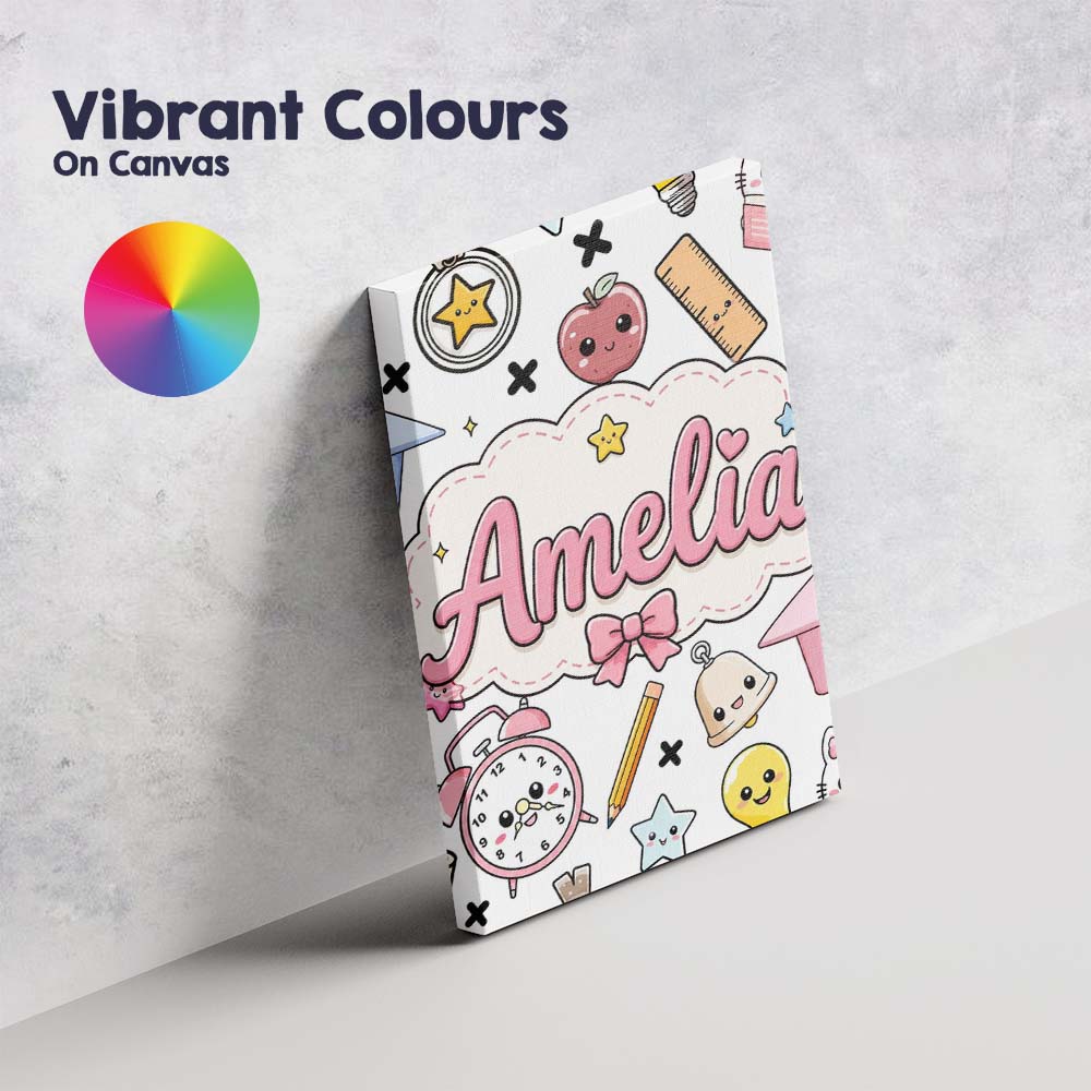 Personalised Name Cute Kawaii School Custom Premium Decorative Design Modern Room Accent Canvas Wall Art Print Decor Picture Ready to Hang