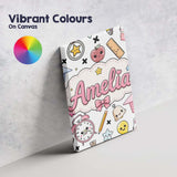 Personalised Name Cute Kawaii School Custom Premium Decorative Design Modern Room Accent Canvas Wall Art Print Decor Picture Ready to Hang