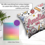 Custom Name Cute Kawaii School Supplies Cat Books Grey Seamless Square Filled Cushion Throw Pillow Sofa Bed Home Decor Zip Washable UK Made
