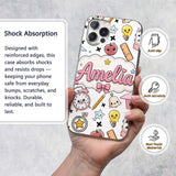 Cute Kawaii School Supplies Cat Printed Design Custom Name Protective Phone Case Mobile Cover Durable Everyday Smartphone Shock Resistant