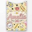 Cute Kawaii School Supplies Cat Books Beige Background Seamless  Personalised Custom Name Super Soft Fleece Blanket Bed Sofa Throw