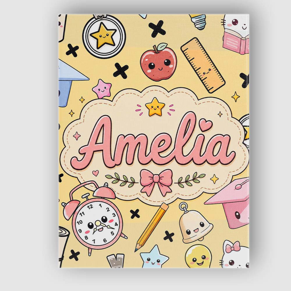 Personalised Name Cute Kawaii School Custom Premium Decorative Design Modern Room Accent Canvas Wall Art Print Decor Picture Ready to Hang
