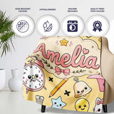 Cute Kawaii School Supplies Cat Books Beige Background Seamless  Personalised Custom Name Super Soft Fleece Blanket Bed Sofa Throw
