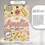 Cute Kawaii School Supplies Cat Books Beige Background Seamless  Personalised Custom Name Super Soft Fleece Blanket Bed Sofa Throw