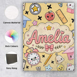 Personalised Name Cute Kawaii School Custom Premium Decorative Design Modern Room Accent Canvas Wall Art Print Decor Picture Ready to Hang