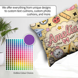 Custom Name Cute Kawaii School Supplies Cat Books Beige Seamless Square Filled Cushion Throw Pillow Sofa Bed Home Decor Zip Washable UK Made