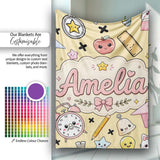 Cute Kawaii School Supplies Cat Books Beige Background Seamless  Personalised Custom Name Super Soft Fleece Blanket Bed Sofa Throw