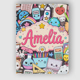Personalised Name Cute Kawaii Busy School Custom  Unique Gift Idea Elegant Feature Canvas Wall Art Print Decor Picture Ready to Hang