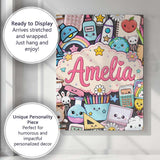 Personalised Name Cute Kawaii Busy School Custom  Unique Gift Idea Elegant Feature Canvas Wall Art Print Decor Picture Ready to Hang