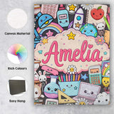 Personalised Name Cute Kawaii Busy School Custom  Unique Gift Idea Elegant Feature Canvas Wall Art Print Decor Picture Ready to Hang