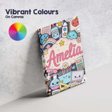 Personalised Name Cute Kawaii Busy School Custom  Unique Gift Idea Elegant Feature Canvas Wall Art Print Decor Picture Ready to Hang