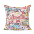 Custom Name Cute Kawaii Busy School Supplies Desk Pink Seamless Square Filled Cushion Throw Pillow Sofa Bed Home Decor Zip Washable UK Made