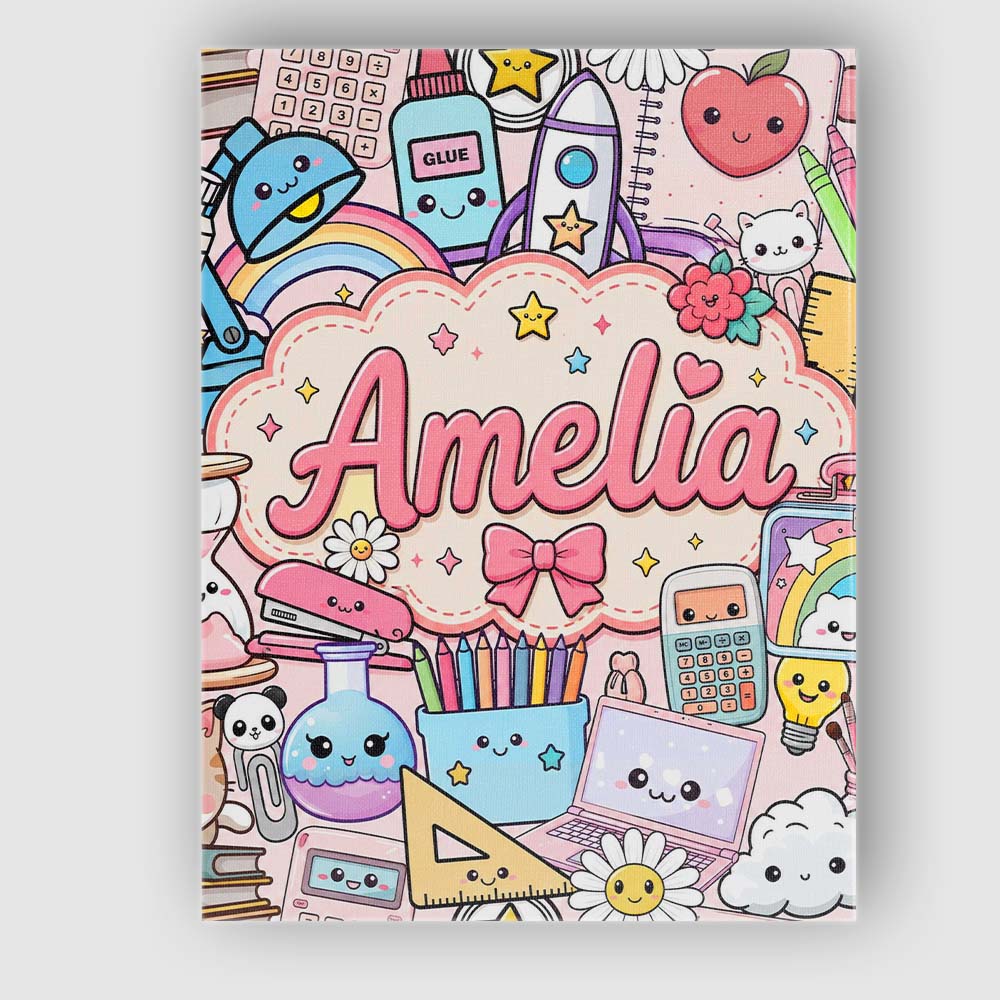 Personalised Name Cute Kawaii Busy School Custom  Unique Gift Idea Elegant Feature Canvas Wall Art Print Decor Picture Ready to Hang