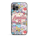Cute Kawaii Busy School Supplies Printed Design Custom Name Protective Phone Case Mobile Cover Durable Everyday Smartphone Shock Resistant