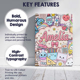Personalised Name Cute Kawaii Busy School Custom  Unique Gift Idea Elegant Feature Canvas Wall Art Print Decor Picture Ready to Hang