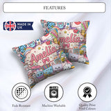 Custom Name Cute Kawaii Busy School Supplies Desk Pink Seamless Square Filled Cushion Throw Pillow Sofa Bed Home Decor Zip Washable UK Made