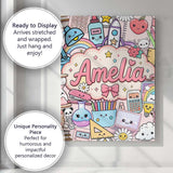 Personalised Name Cute Kawaii Busy School Custom  Unique Gift Idea Elegant Feature Canvas Wall Art Print Decor Picture Ready to Hang