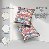 Custom Name Cute Kawaii Busy School Supplies Desk Pink Seamless Square Filled Cushion Throw Pillow Sofa Bed Home Decor Zip Washable UK Made