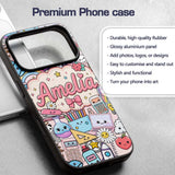 Cute Kawaii Busy School Supplies Printed Design Custom Name Protective Phone Case Mobile Cover Durable Everyday Smartphone Shock Resistant