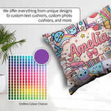 Custom Name Cute Kawaii Busy School Supplies Desk Pink Seamless Square Filled Cushion Throw Pillow Sofa Bed Home Decor Zip Washable UK Made