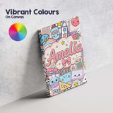 Personalised Name Cute Kawaii Busy School Custom  Unique Gift Idea Elegant Feature Canvas Wall Art Print Decor Picture Ready to Hang