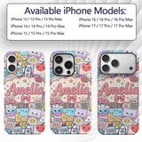 Cute Kawaii Busy School Supplies Printed Design Custom Name Protective Phone Case Mobile Cover Durable Everyday Smartphone Shock Resistant