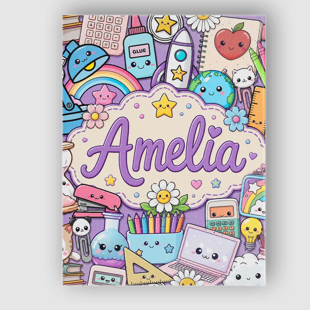 Personalised Name Cute Kawaii Busy School Custom  Unique Gift Idea Elegant Feature Canvas Wall Art Print Decor Picture Ready to Hang