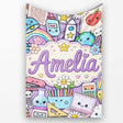 Cute Kawaii Busy School Supplies Desk Purple Background Seamless  Personalised Custom Name Super Soft Fleece Blanket Bed Sofa Throw