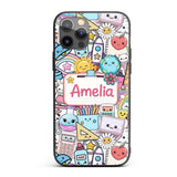 Cute Kawaii Busy School Supplies Printed Design Custom Name Protective Phone Case Mobile Cover Durable Everyday Smartphone Shock Resistant