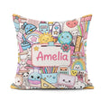 Custom Name Cute Kawaii Busy School Supplies Desk Grey Seamless Square Filled Cushion Throw Pillow Sofa Bed Home Decor Zip Washable UK Made