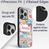 Cute Kawaii Busy School Supplies Printed Design Custom Name Protective Phone Case Mobile Cover Durable Everyday Smartphone Shock Resistant