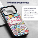 Cute Kawaii Busy School Supplies Printed Design Custom Name Protective Phone Case Mobile Cover Durable Everyday Smartphone Shock Resistant