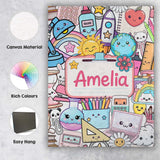 Personalised Name Cute Kawaii Busy School Custom  Unique Gift Idea Elegant Feature Canvas Wall Art Print Decor Picture Ready to Hang