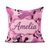 Custom Name Pink Purple Camouflage Fashion Style Seamless Lovely Square Filled Cushion Throw Pillow Sofa Bed Home Decor Zip Washable UK Made