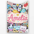 Cute Kawaii Busy School Supplies Desk Yellow Background Seamless  Personalised Custom Name Super Soft Fleece Blanket Bed Sofa Throw