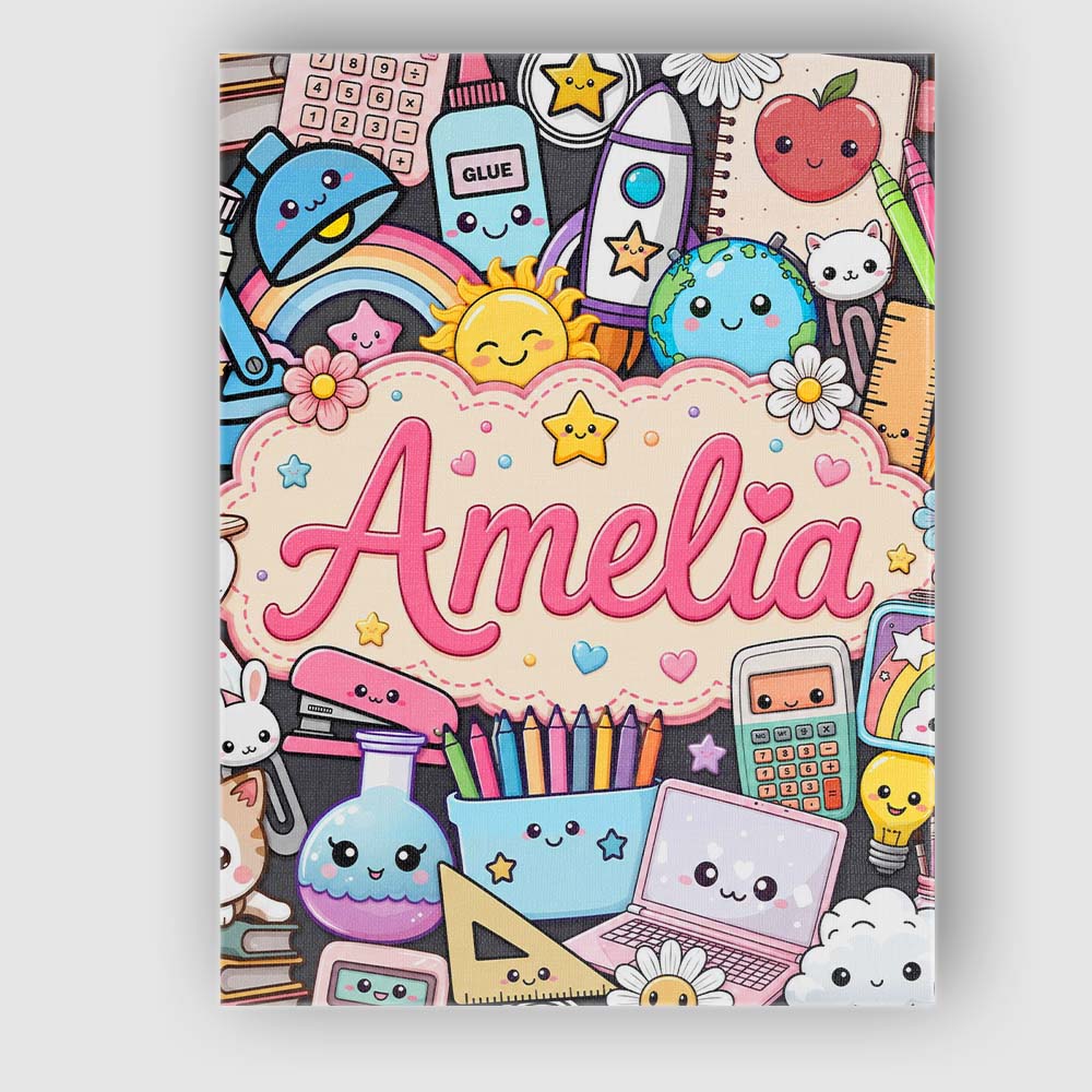Personalised Name Cute Kawaii Busy School Custom  Unique Gift Idea Elegant Feature Canvas Wall Art Print Decor Picture Ready to Hang