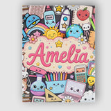 Personalised Name Cute Kawaii Busy School Custom  Unique Gift Idea Elegant Feature Canvas Wall Art Print Decor Picture Ready to Hang
