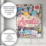 Personalised Name Cute Kawaii Busy School Custom  Unique Gift Idea Elegant Feature Canvas Wall Art Print Decor Picture Ready to Hang