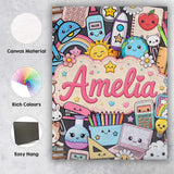 Personalised Name Cute Kawaii Busy School Custom  Unique Gift Idea Elegant Feature Canvas Wall Art Print Decor Picture Ready to Hang