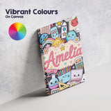 Personalised Name Cute Kawaii Busy School Custom  Unique Gift Idea Elegant Feature Canvas Wall Art Print Decor Picture Ready to Hang
